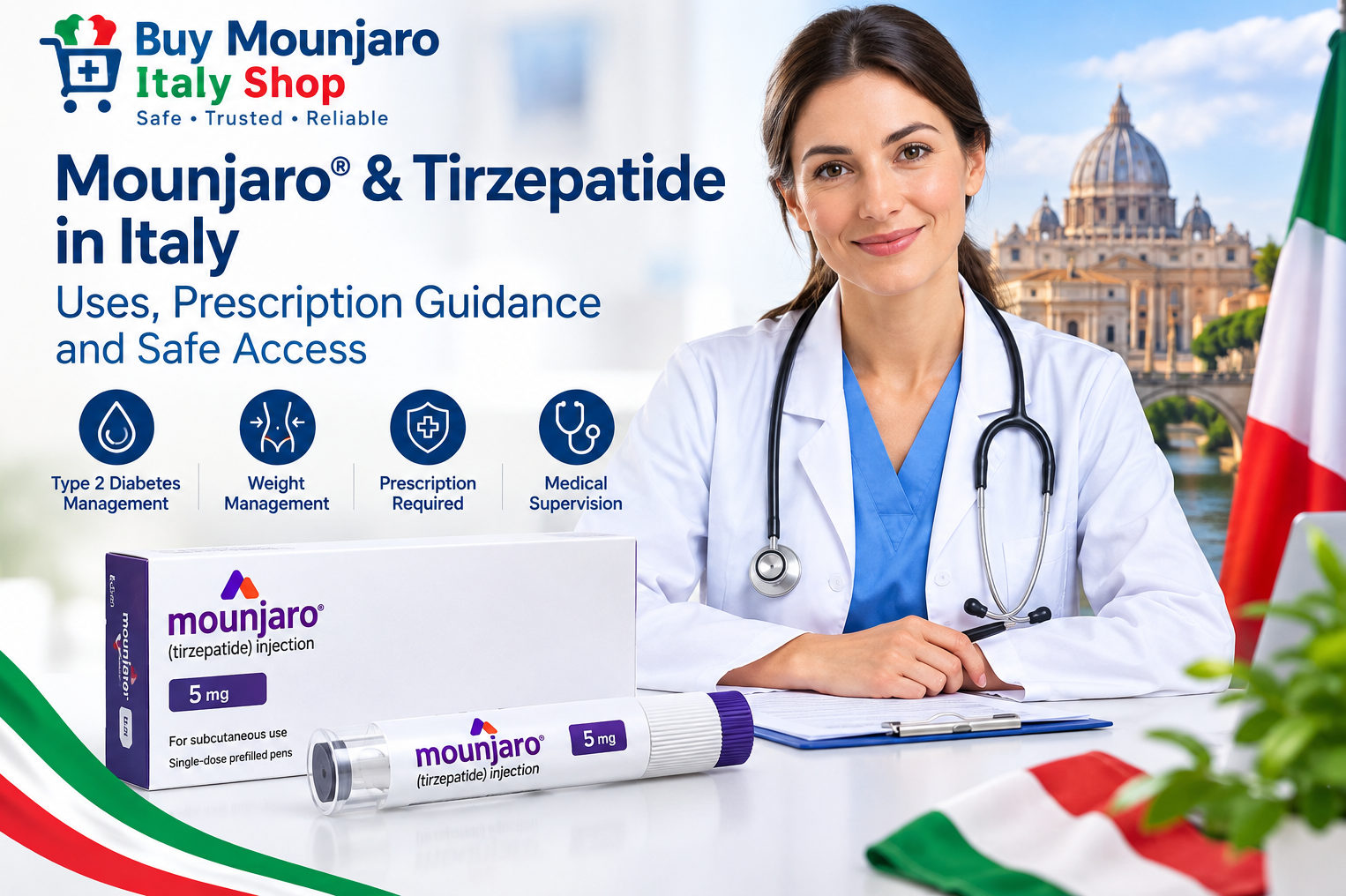 Mounjaro and tirzepatide in Italy – uses, prescription guidance and medical supervision.